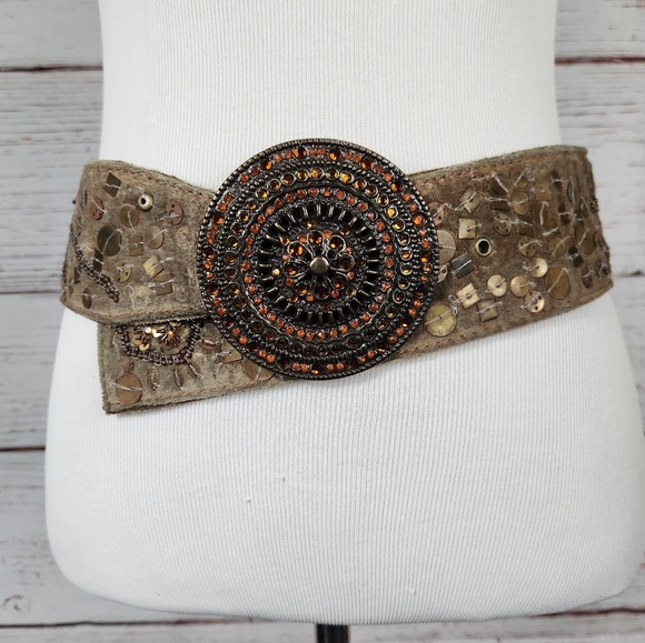 Source Unknown Accessories - Suede Embellished Belt With Sequins And Beads